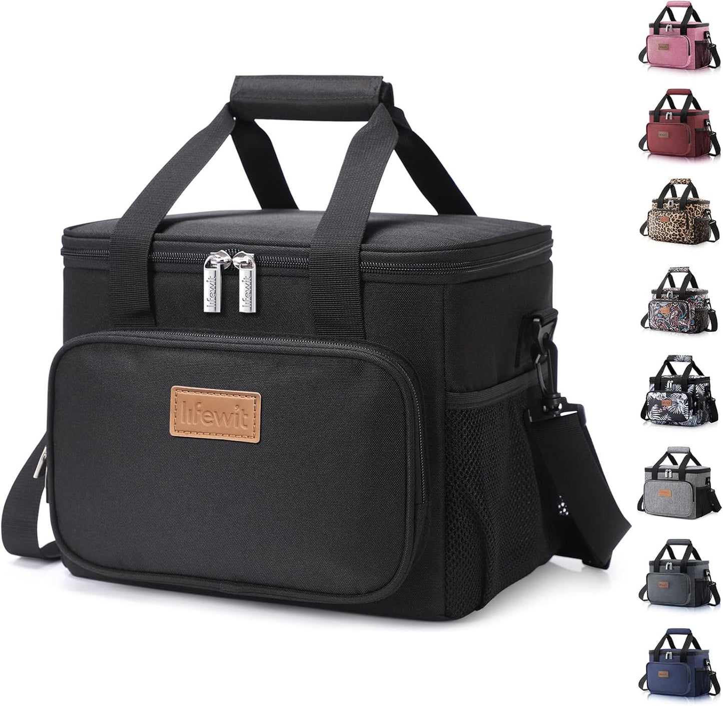 Large Lunch Bag 12-Can (8.5L) Insulated Lunch Box Soft Cooler Cooling Tote for Adult Men Women, Black