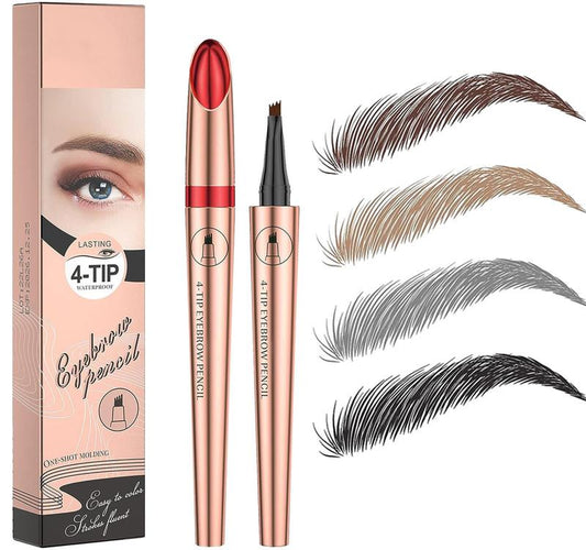 Eyebrow Pencil, 4 Tip Microblade Eyebrow Pen, Smudge-Proof Brow Pen, Waterproof Eyebrow Pencil, Long-Lasting Natural Eye Brow Pencils for Women