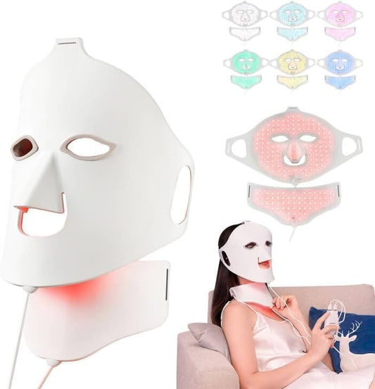 LED Facial Light Therapy Mask with Remote Control - Red Light Therapy Device for Face and Neck, Soft Silicone for Skin Rejuvenation, Tightening, and Anti-Aging