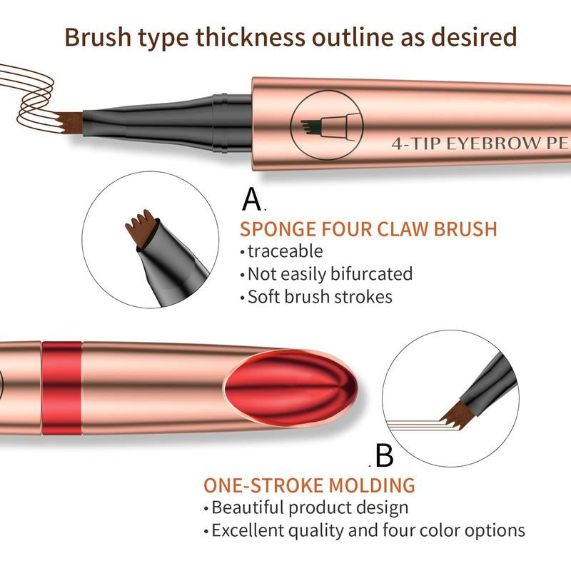 Eyebrow Pencil, 4 Tip Microblade Eyebrow Pen, Smudge-Proof Brow Pen, Waterproof Eyebrow Pencil, Long-Lasting Natural Eye Brow Pencils for Women